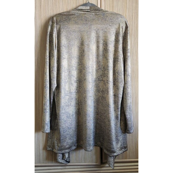 Calvin Klein Women's Cardigan Size 1X Gray Gold Shimmer Flattering Open Front - Picture 2 of 6